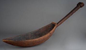 Tribal Art: an Austral Islands, Polynesia Ceremonial scoop with curved leaf shaped recessed blade,