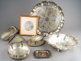Assorted plate, EPNS and brass to include oil lamp base, various serving dishes etc (1 box)