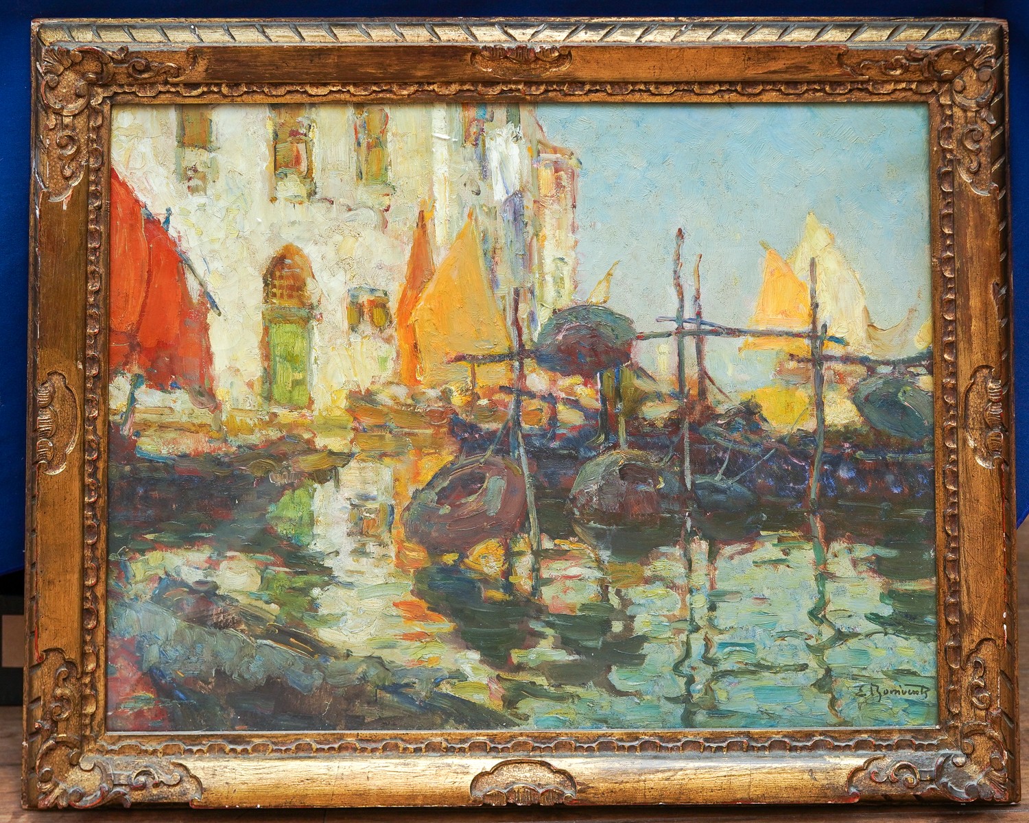 Continental School (20th Century) Harbour Scene impasto oil on canvas, 42.5 x 55cm signed - Image 2 of 4