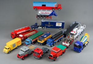 Two trays of modern Corgi commercial trailers, some after market, and tractor units (non Matching)