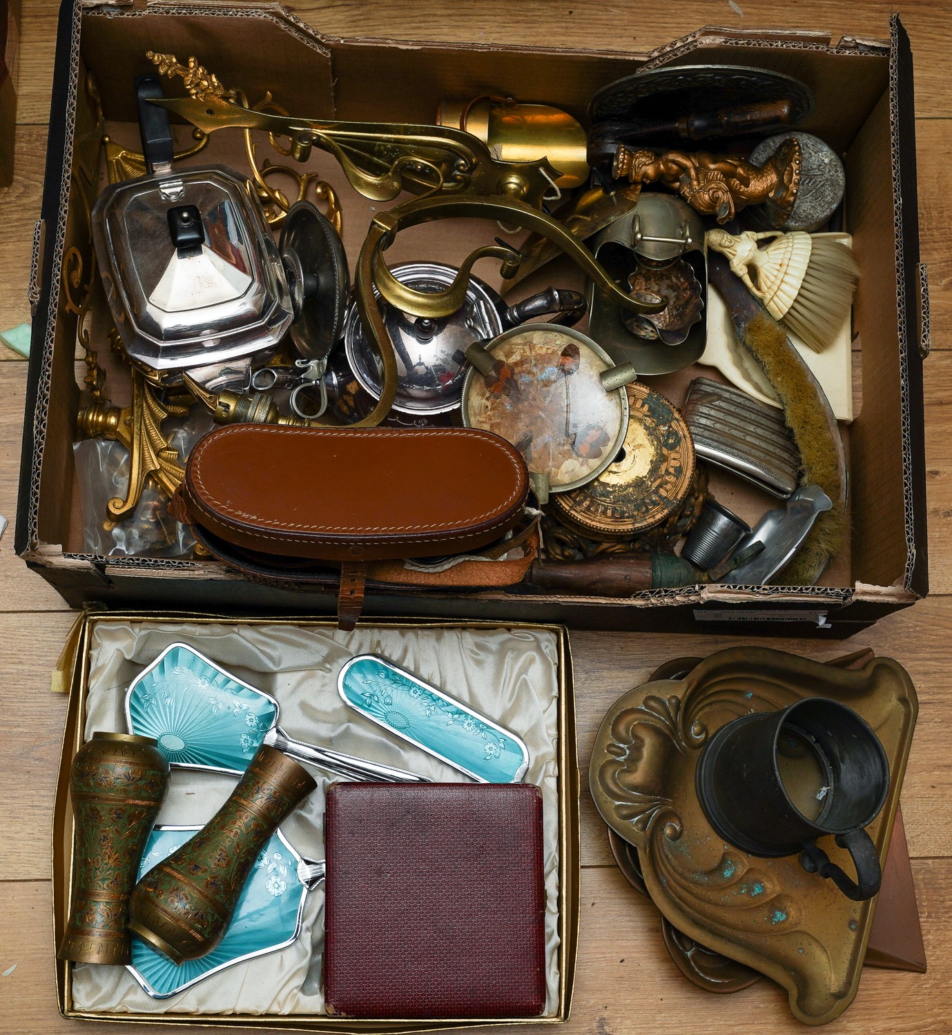 Collection of silver plated items, metal wear, binoculars, dressing table set etc. - Image 2 of 3