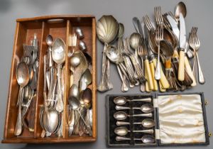A large collection of miscellaneous silver plate, EPNS, EP and chrome flatware, various designs