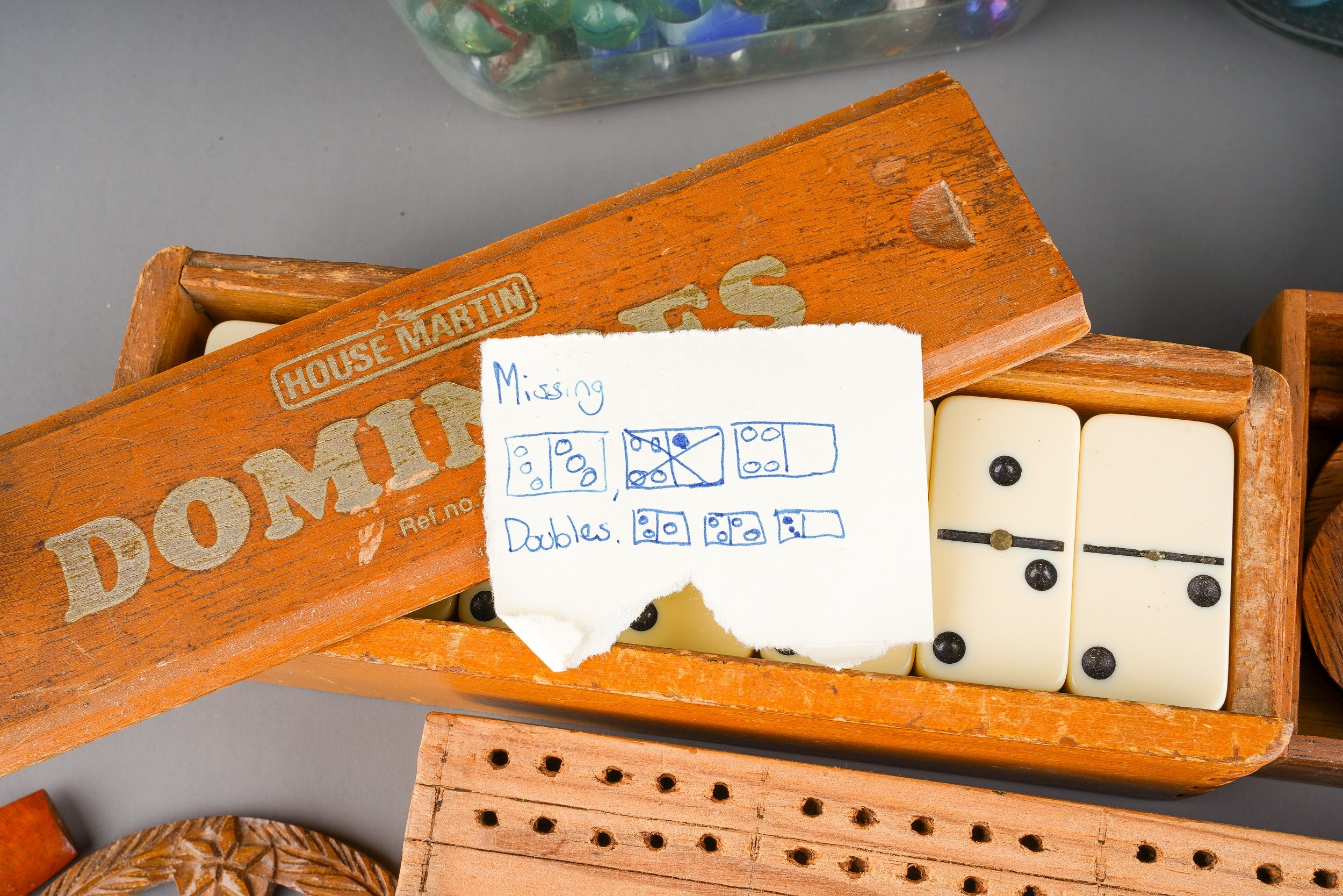 A large collection of assorted marbles in various sizes together with vintage Dominos, playing cards - Image 5 of 7