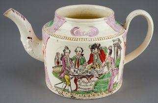 A late 18th Century William Greatbatch creamware teapot, circa 1770-1782, cylindrical with C