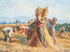 Contemporary School (20th Century) Gathering the Hay oil on canvas, signed Ursella lower right