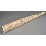 Reproduction resin copy of a scrimshaw walrus tusk, approx 38.5 cm long In good overall condition