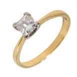 An 18ct yellow gold and diamond solitaire ring, set with a princess cut diamond, approx 4.5 x 4.4mm,