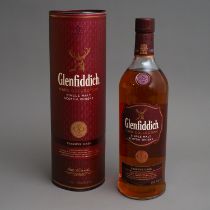 Glenfiddich. A boxed bottle of single malt Scotch whisky