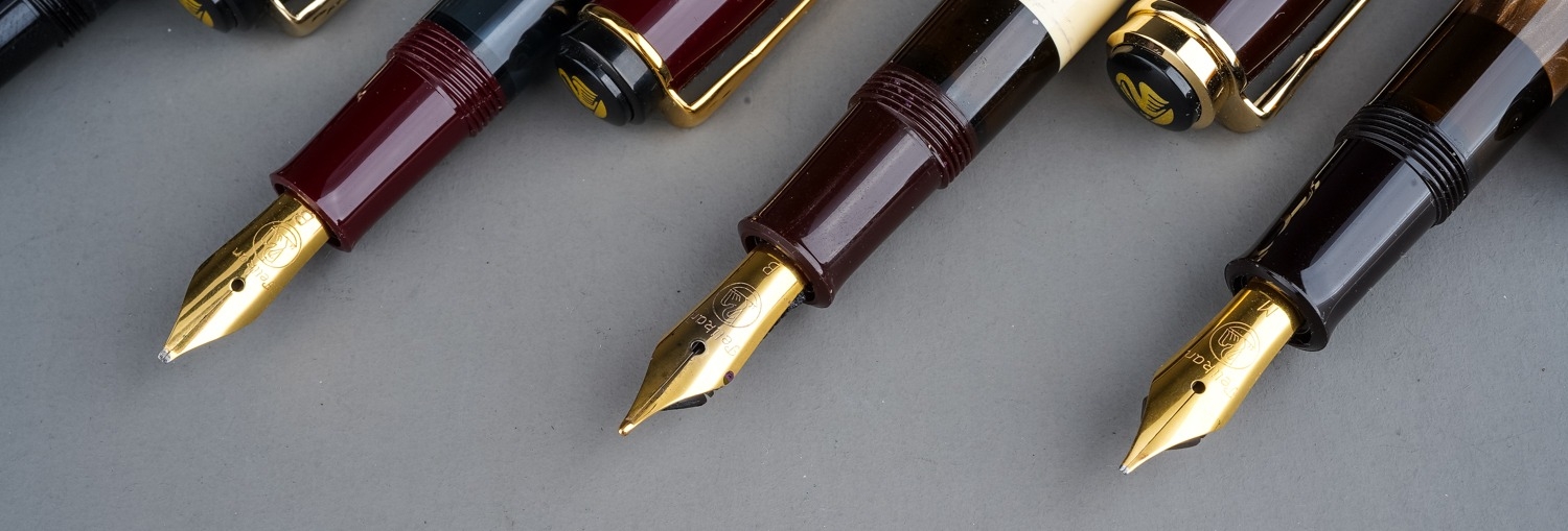 Five Pelikan fountain pens, each cover band stamped PELIKAN, colour combinations include: burgundy & - Image 5 of 5