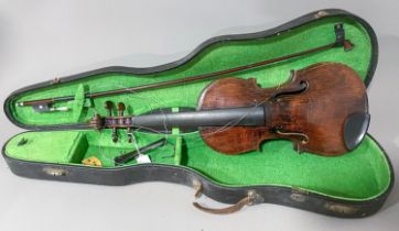 Antique violin, internal paper label reads “Fried. Aug. Glass Verferdigt Nach Jacobus Stainer in