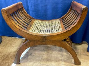 Early 20th century English caned scroll armed stool