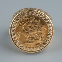 A Queen Elizabeth II 2001 half sovereign, mounted in a 9ct gold ring, size T, total gross combined