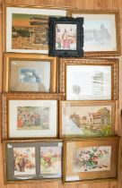 Assorted framed vintage photographs, watercolours and prints (2 boxes)