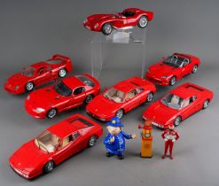 A tray of 7 1/18 scale Bburago Ferrari cars