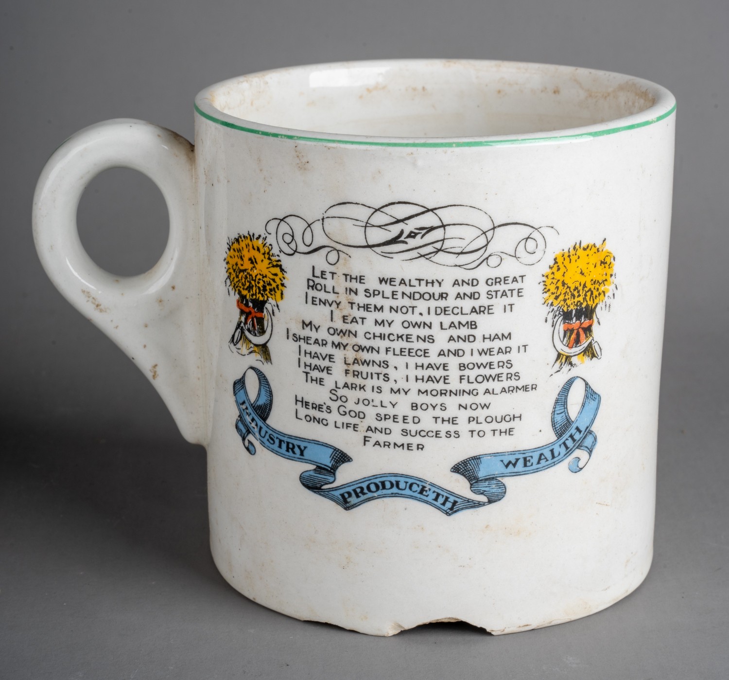 A 19th Century Cotton Lord Nelson Ware Staffordshire ware Agriculturial Industry mug with Farmer - Bild 3 aus 5