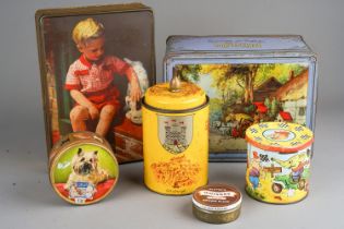 A collection of vintage biscuit, chocolate tins together with cigar, cigarette and soap boxes (2