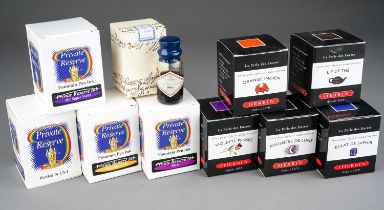 Five bottles of boxed Herbin bottled ink, various colours together with Private Reserve ink