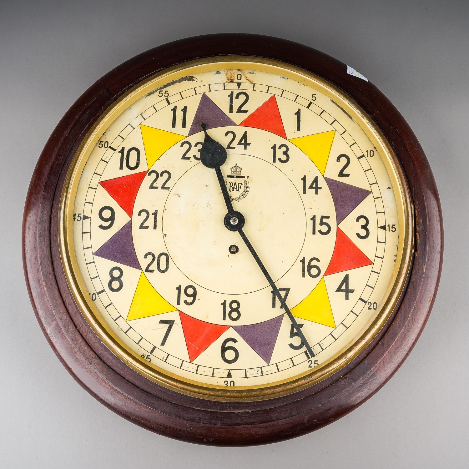 WW2 British RAF Sector Clock. A Mahogany case with the reverse stamped 'Smith 1942' and GVI crown.