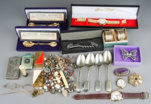 Costume jewellery, including earrings, brooches, rings, vesta, Rotary wristwatch, Gino Polli