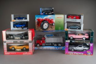 Universal Hobbies. 1/16 scale Renault tractor, Majorette 1/24 Mercedes and Corvette, Superior 1/24