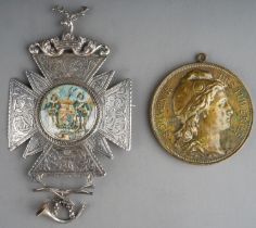 Hallmarked silver Court of Foresters award dated 2nd October 1849 together with French bronze