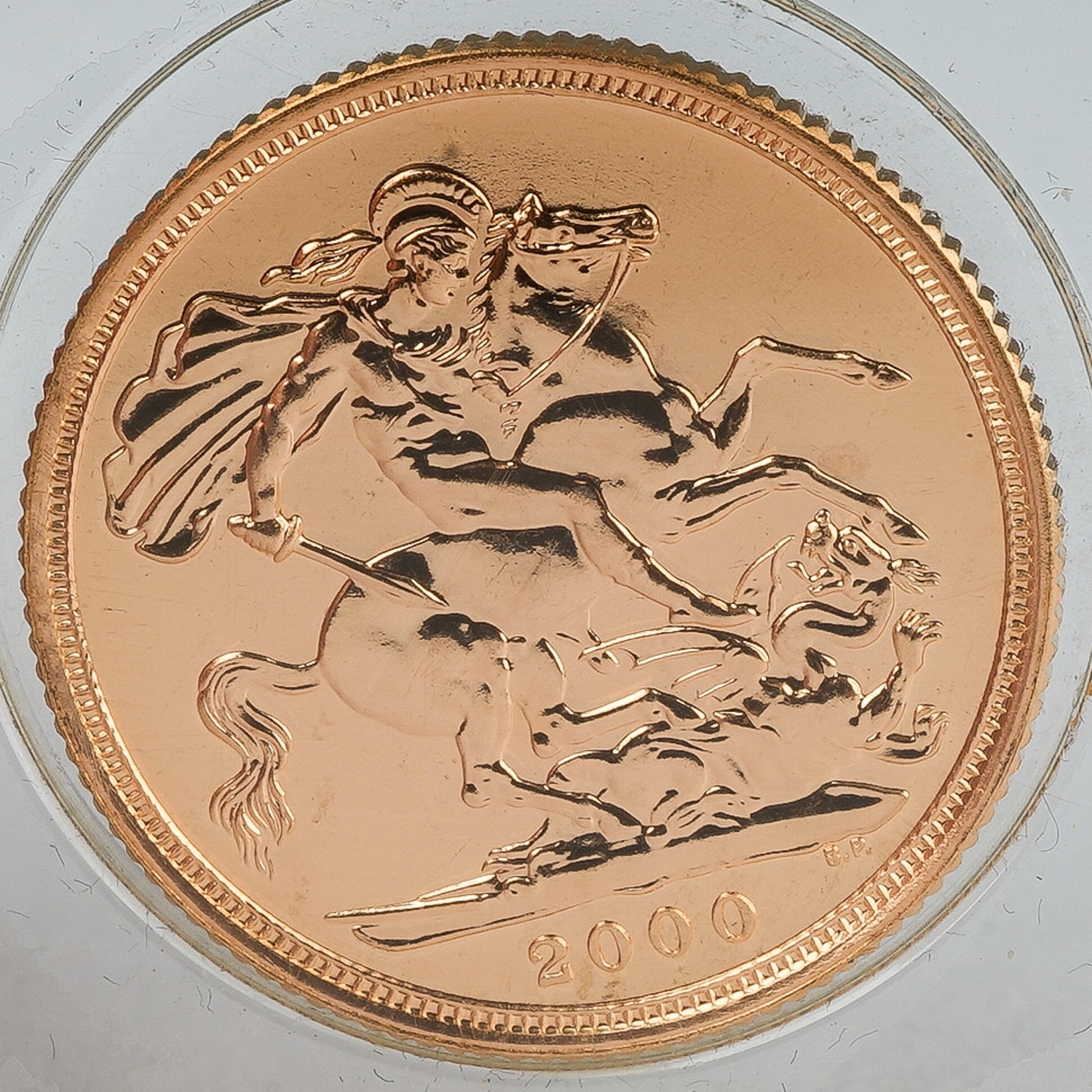 Proof gold sovereign in box, year 2000. In good condition