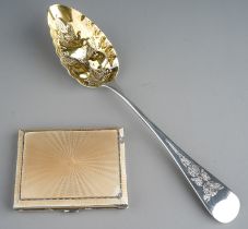 A William IV silver berry spoon, hallmarked by Samuel Hayne & Dudley Cater, London, 1837 and an