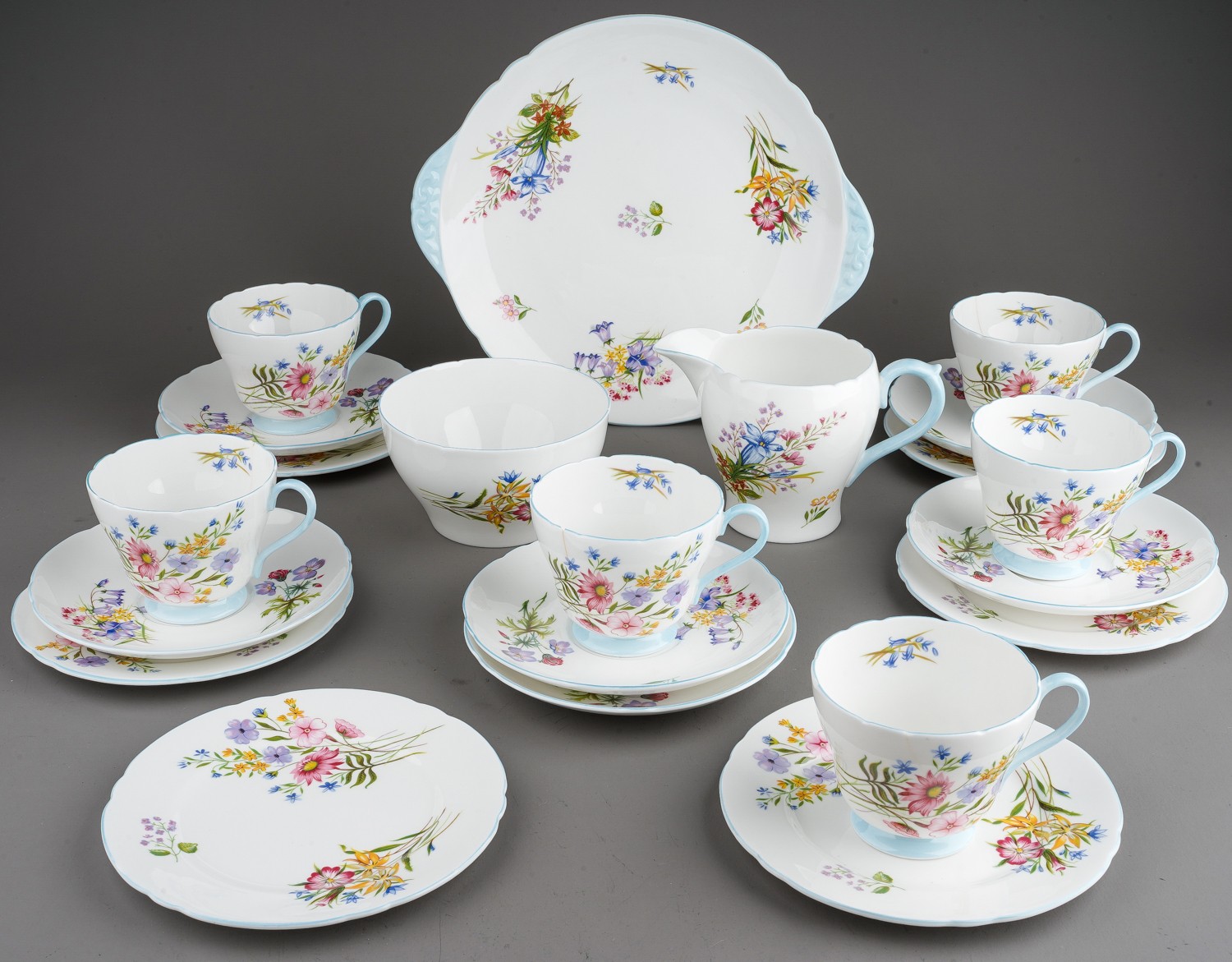 A Shelley fine bone china six piece Wild Flowers pattern no: 13668 tea set comprising: cups,