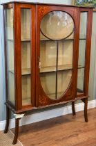 A glazed large display cabinet with bow and ribbon inlay detailing, measuring approx 124 cm X154 cm