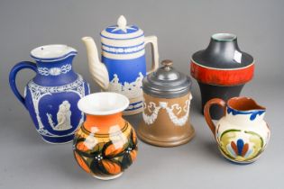 Assorted 20th Century ceramics to include: Wade Heath multi coloured jug, Sylvac 3880 yellow moulded