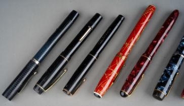 A collection of vintage fountain pens to include: Wyvern Perfect Pen in mottled blue no 81 with 14ct