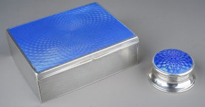 A George V silver and blue enamel cigarette case, engine turned body, fitted interior, hallmarked by