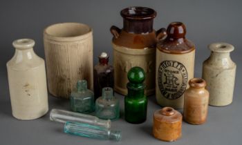 Assorted vintage stone war jars, bottles and glass bottles, various size (Q - 2 boxes) NOTE: This