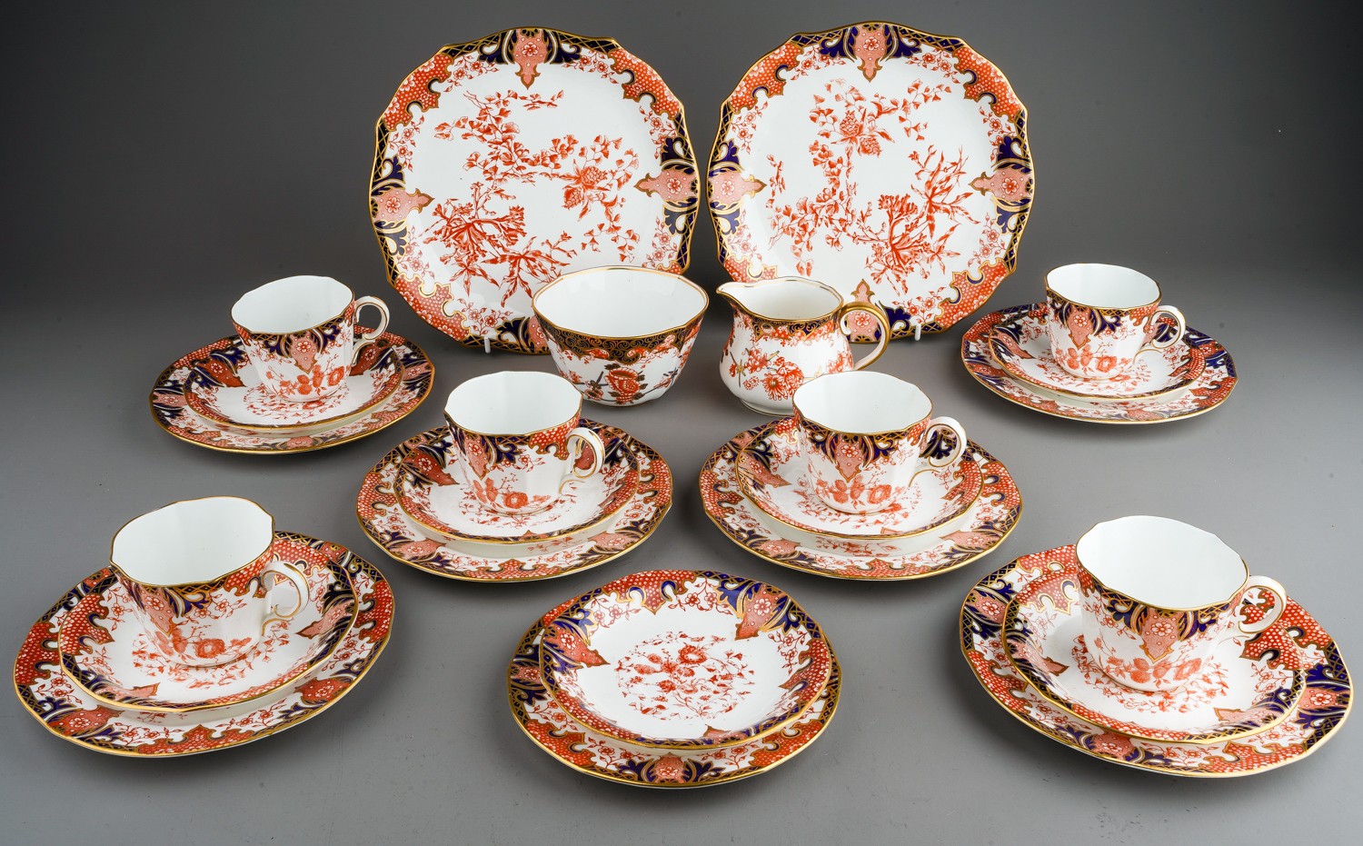 Royal Crown Derby 2712 pattern tea set for 6 including 6 trios, 2 cake plates , extra side plate and