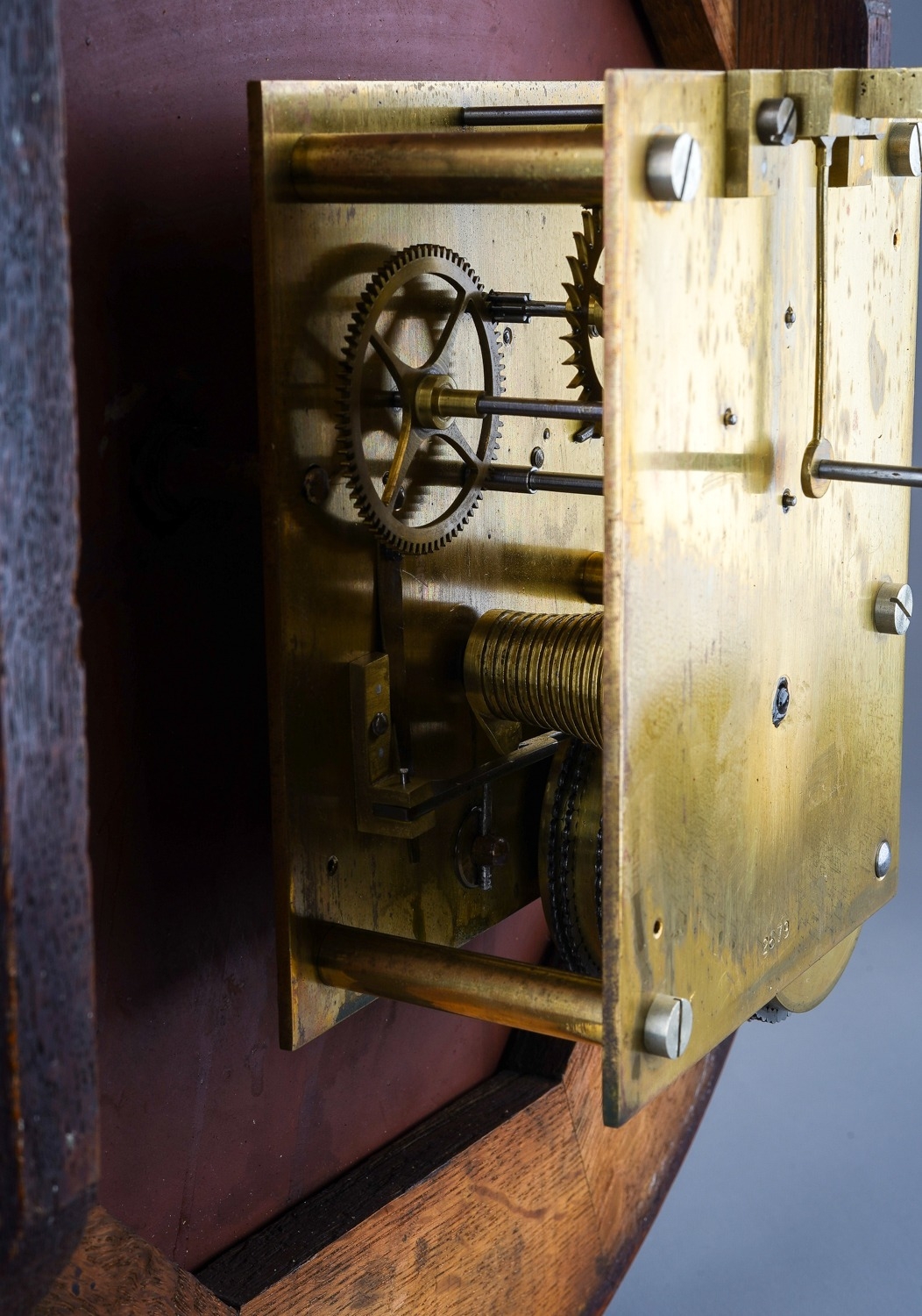 Wall Clock by Potts of Leeds in a wooden mahogany case, with Roman numerals on the dial. - Image 5 of 6