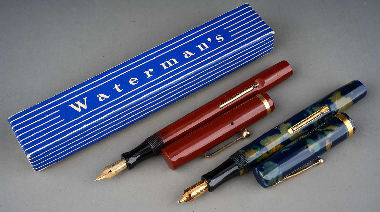 A Waterman no 32 Ideal blue and green marble fountain pen, the barrel marked WATERMAN'S REG.US. - Image 2 of 4