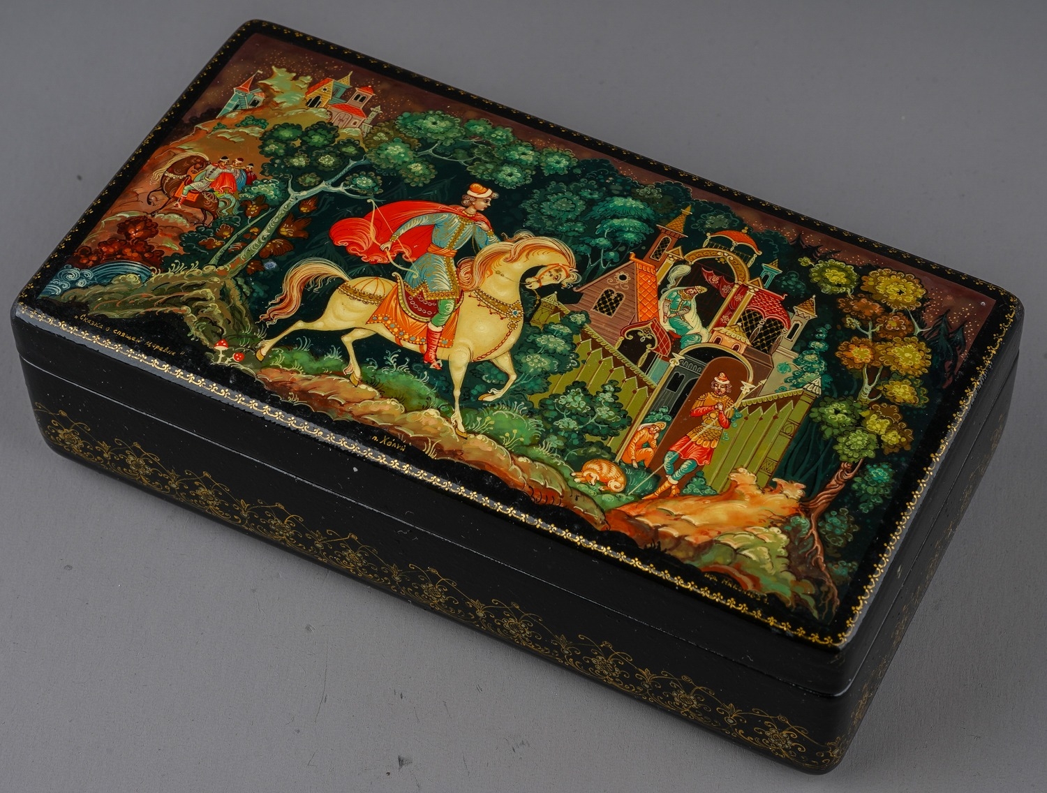 Soviet era Russian hand painted lacquered box, signed to lower right and left and marked made in