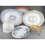 Four large meat plates, lion kettle stand and Crown Devon cheese dish (6)