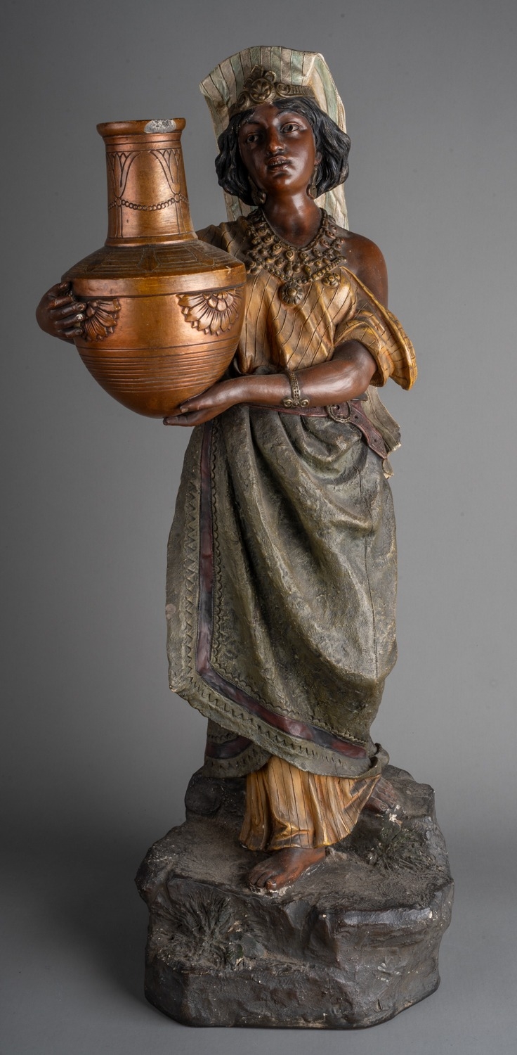Large 19th century Johann Maresch Austrian Terra Cotta figure of a North African maiden carrying a - Image 3 of 12