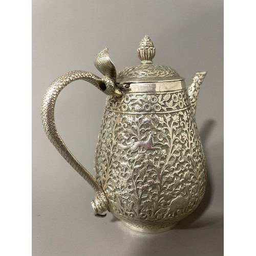 Late 19th century Indian Kutch silver three-piece tea set. The tea pot and jug have handles in the - Image 5 of 8