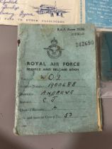 RAF Release Book, service number 1900688, named C J Andrews ID card 2604144 Charles J Andrews