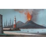 Italian Neapolitan School (19th Century) Il Vesuvio, a pair of gouache depicting Mt Vesuvius from