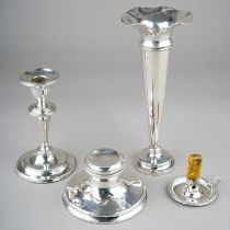 A group of silver to include: Edwardian seal wax holder, circular with gadroon border, hallmarked