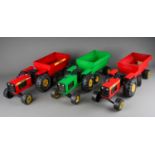 Tonka Toy. 3 large size tractors and trailers - 2 red, 1 green (6)