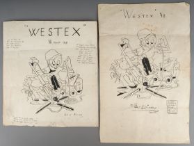 Military / Walt Disney interest. 2 pen and ink designs for Westex recorders, signed Walt Disney