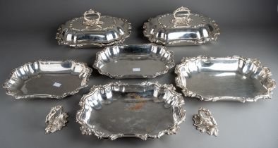 Fine set of four matching Rococo design silver plated entrée dishes complete with lids and