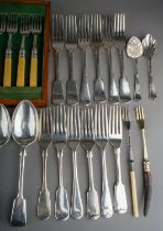 A cased set of six EPNS fish knives and forks together with a collection of miscellaneous silver