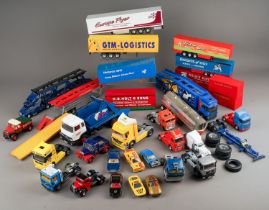 Tray of diecast vehicles to include articulated trailers and loads
