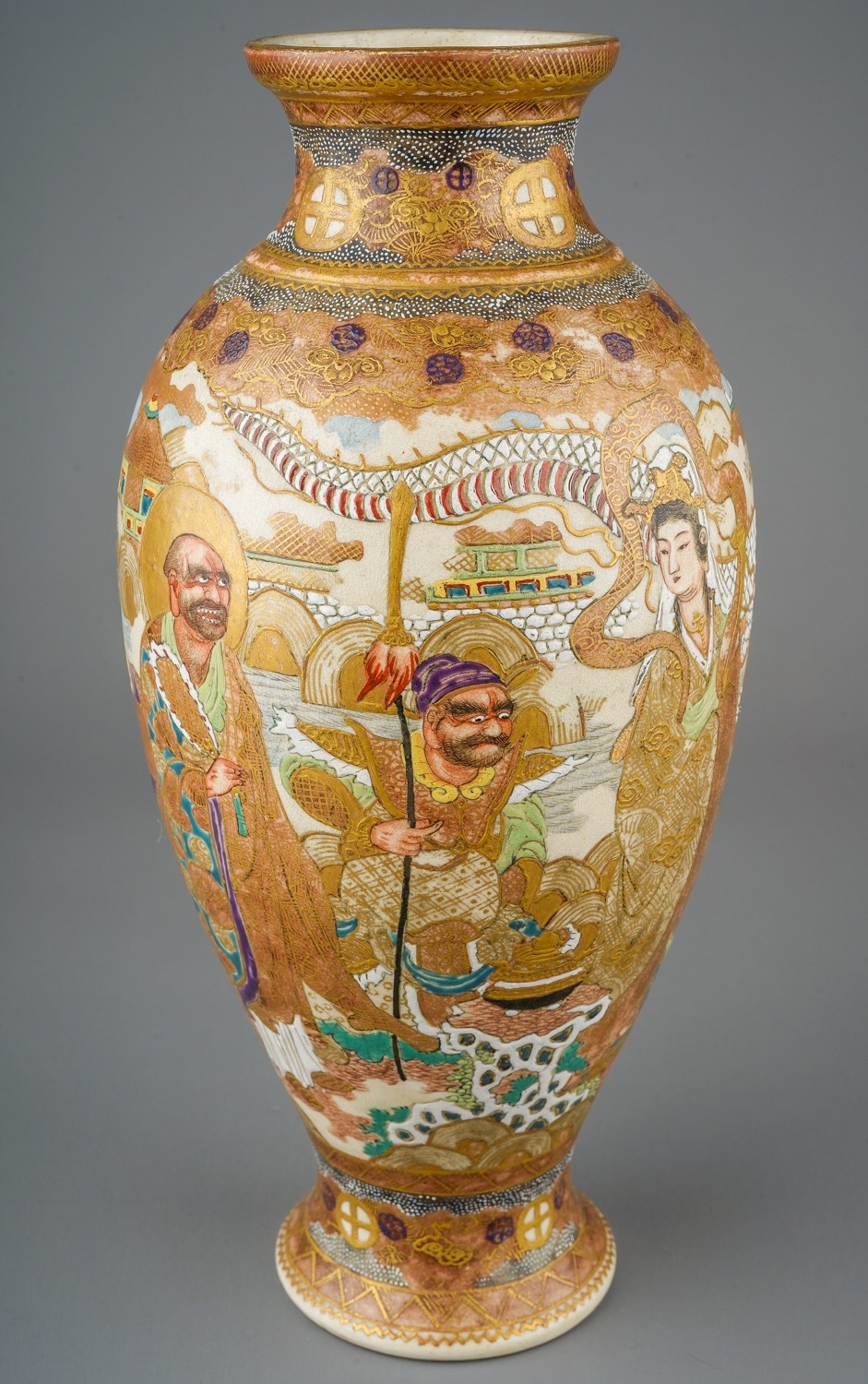 Fine Japanese Meiji era Satsuma pottery vase, marked to the base, approx. 24cm tall - Image 2 of 6