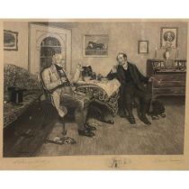 Wendy Sadler, gentlemen drinking and smoking pipes, print, signed after in pencil, approx 55cm x
